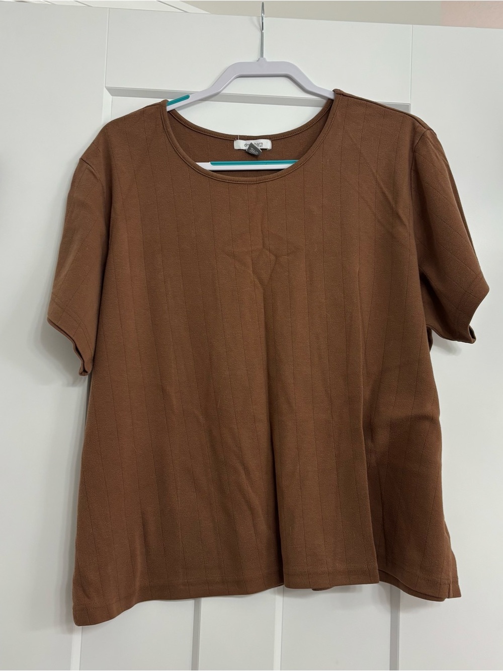 dressbarn Short Sleeve Ribbed Tee - Brown